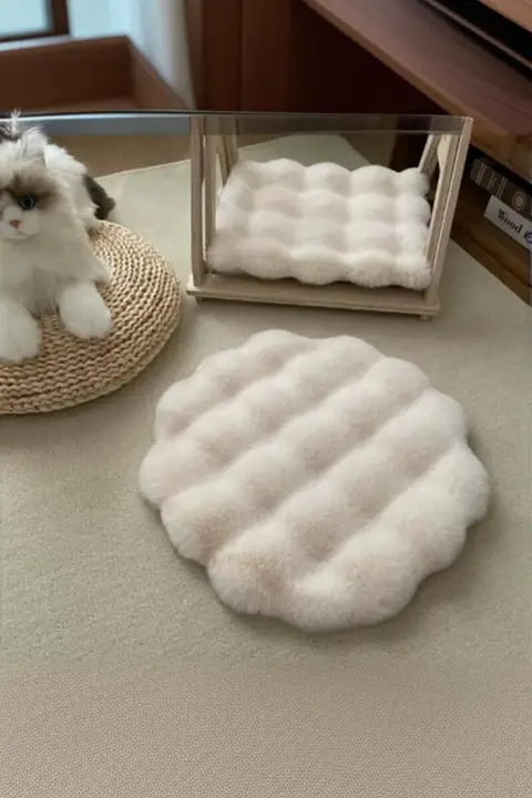 猫用丸型寝床【極上の柔らかさ・冬用・ブランケット付き・ペット用品】