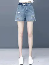 ハイウエストデニムショートパンツ【広めのシルエット・毛羽立ちの裾・夏用】