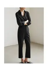 LIMONN 不規則Vネックブラック長袖シャツ【秋冬用・女性用・スリムフィット・多用途】