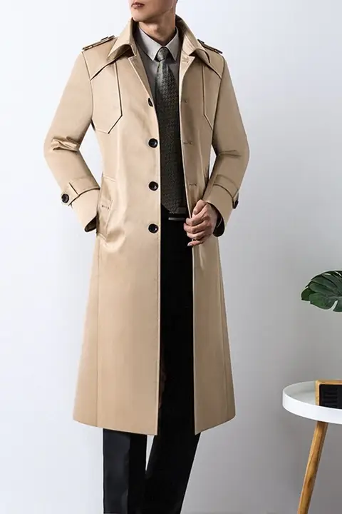 メンズロングトレンチコート【ビジネスカジュアル・防風・春秋用】