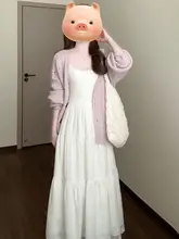 フランス風白色キャミソールワンピース【秋冬・極上の柔らかさ・ロング丈】（セットアップ対応）