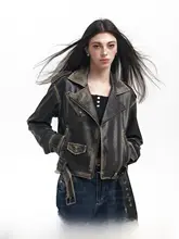 Goosfir オリジナルデザイン ヴィンテージレザーライダージャケット【春用・ストリートスタイル・女性用】