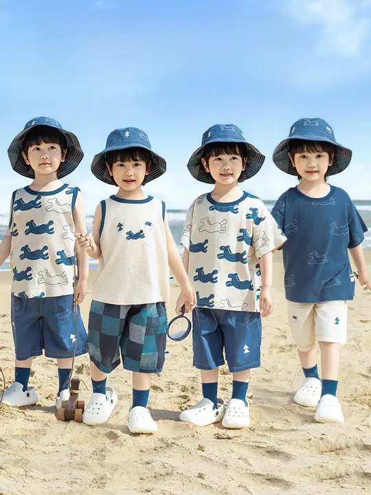 子供用 夏向け 涼感ノースリーブタンクトップ【丸首・ルーズフィット・ショートパンツ・小馬シリーズ】（セットアップ対応）