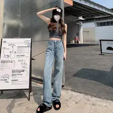 ハイウエストデザインのストレートデニムパンツ【トレンド・スリムフィット・カジュアル】（セットアップ対応）