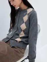 康赛妮 ショートカーディガン【羊毛・ダイヤモンド柄・丸首・ドイツStoll技術使用】