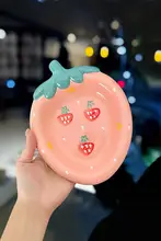 高温釉下彩陶製 ストロベリーデザインプレート【可愛い・家庭用・朝食用】