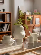 花瓶 花器 植木鉢 陶器 手作り マット仕上げ オフホワイト アンティーク調 上品 卓上 リビング インテリア 置物