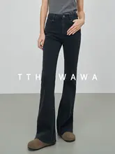 高腰ブラックブーツカットデニムパンツ【夏用・スリムフィット・女性用】