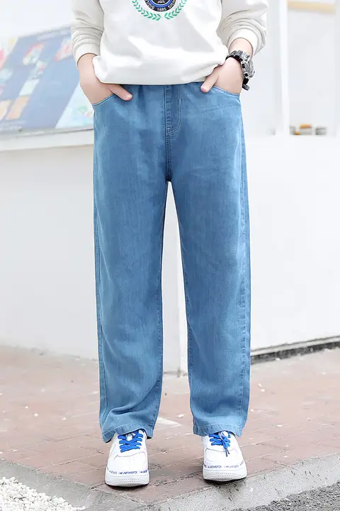 男児用 天然繊維直筒パンツ【春秋用・薄手・カジュアル・通気性】