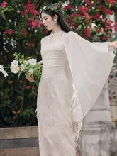清涼感のある国風デザインの改良型チーパオ【女性用・ハイネック・ドレス・カジュアル】（セットアップ対応）
