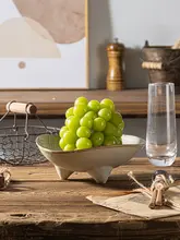 和風レトロ三脚粗陶皿【ユニークデザイン・お菓子やフルーツ用・クリエイティブ菜皿】