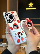 華為Pura70用 ストロベリー柄 ハードケース【全包・耐衝撃・マグネットスタンド付き】