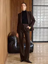 エレガントな女性用ウールスーツ【冬用・厚手・ワイドパンツ・二つのアイテム】（セットアップ対応）