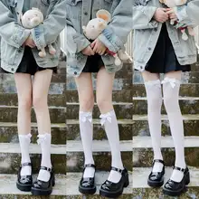 リボンデザインのロリータ風ロングソックス【可愛い・膝上丈】