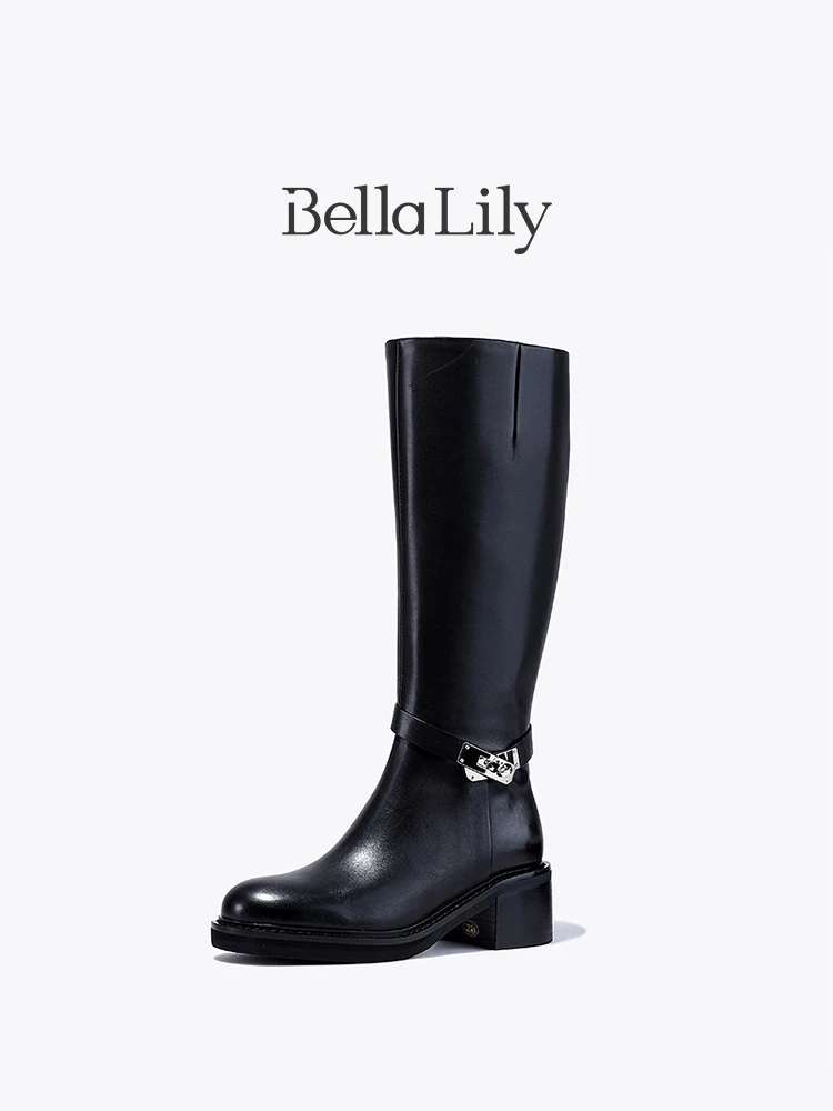 サイドジップの牛革製ロングブーツ：Bella Lilyの女性向けライダースブーツが提供する実用性とデザイン