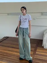 SIXI ショートヘムドローストリングストレートデニムパンツ【女性用・フィット・クロップドレッグ】