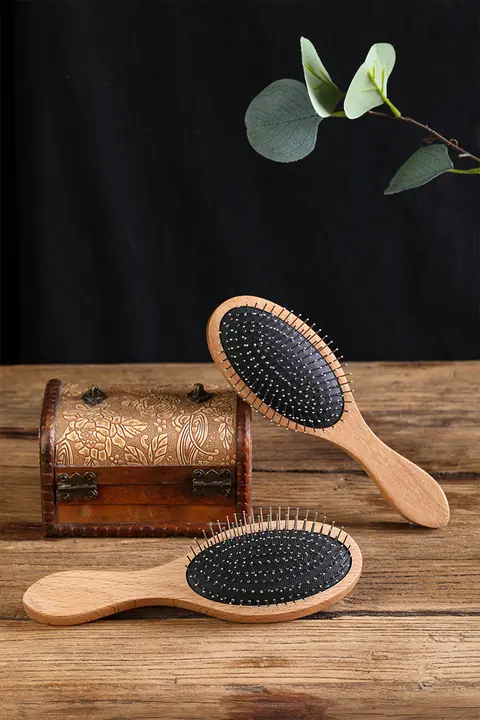 防静電仕様のマッサージブラシ【クッションタイプ・スチールピン・木製】