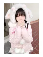 可愛いフード付きコットンパーカー【ロリータ風・冬用・ピンク】