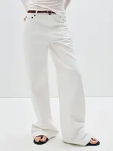 シンプルな通勤用 ワイドレッグデニムパンツ【極上の柔らかさ・ストレート・長丈】