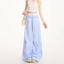 ストライプ柄パンツ【夏用・薄手・ワイドレッグ】（セットアップ対応）