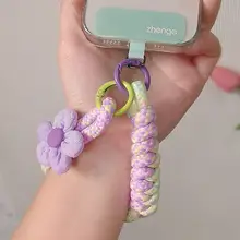 可愛い小花デザインのスマホストラップ【織り柄・短め・防盗・アウトドア用】（セットアップ対応）