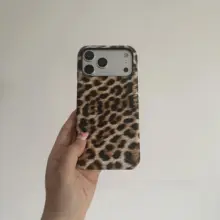 秋冬シーズンにぴったりなヒョウ柄iPhone用レザーケース【手作り・半包構造・レトロデザイン】