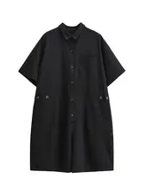 黒色ユニセックス工事用サロペット【夏用・薄手・ショートパンツ・短袖】