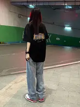 レディース ブラック ミディ丈Tシャツ【短袖・アメリカンレトロ・デザイン性あり】