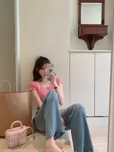 シンプルVネックニットTシャツ【ショート丈・女性用・カラフル・短袖】（セットアップ対応）