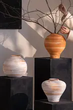 レトロ陶器花瓶 【インテリア装飾・和風・粗陶器・リビングに最適】