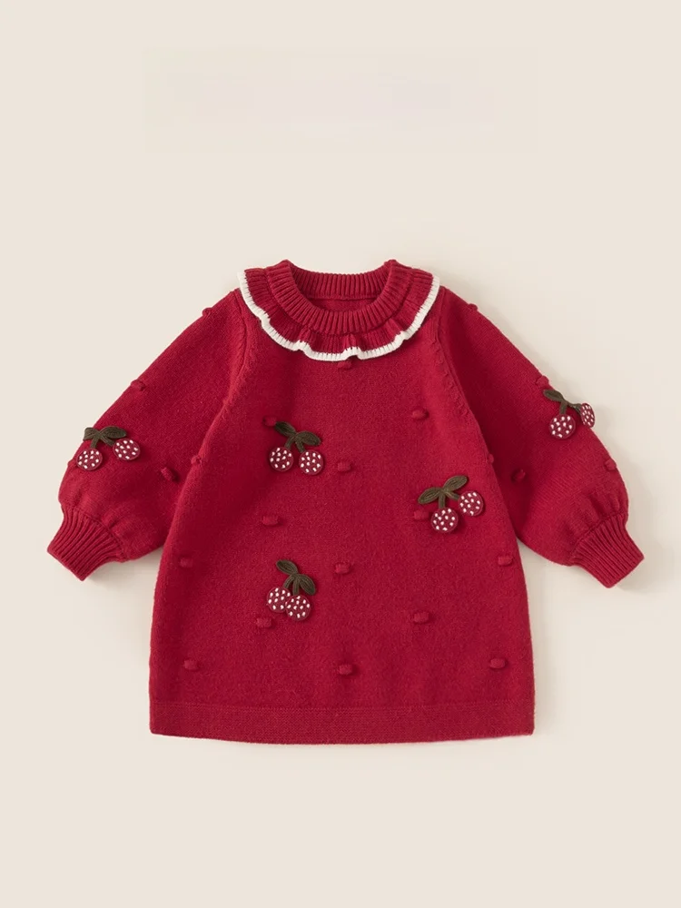 3歳女の子用クリスマス服としての秋冬フラワーレースニットワンピースの評価