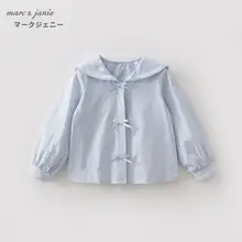 蝶結び付きネイビー襟シャツ【子供用・春夏用・洗練デザイン】