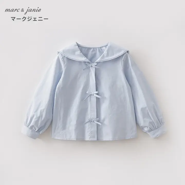 蝶結び付きネイビー襟シャツ【子供用・春夏用・洗練デザイン】