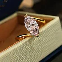 波浪デザインの人工淡彩粉ダイヤモンドリング【925銀製・ゴールドメッキ・シンプルスタイル】