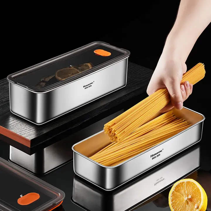 304ステンレス製の食品保存容器【パスタ用・冷蔵庫保存・密閉タイプ】