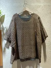 夏用 軽やかで透け感のある麻リネンプリントトップス【ゆったりシルエット・カジュアルデザイン】（セットアップ対応）