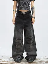 ヴィンテージ風 褶皺デザインストレートデニムパンツ【ウォッシュブラック・フィット・カジュアル】