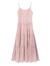 LOVEHEYNEW チェック柄レース付きキャミソールマキシドレス【ウエストシェイプ・夏用】