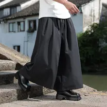 新中式デザインのワイドレッグパンツ【男・カジュアル・剣道スタイル・黒】（セットアップ対応）