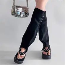 ローマ風 厚底トングサンダル【デザイン性のあるロングブーツ・女性用・ミニスカートやパンツに対応】