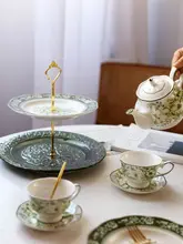 フランス風 レトロ浮き彫り食器セット【陶器製・コーヒーカップ・ティーセット・洋食用プレート】