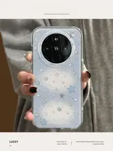 OPPO Find X8用 スマホケース【全包・シリコン製・落下防止・ブルーとホワイトの星柄】