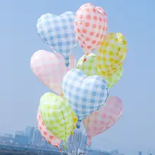 ハート柄のアルミ風船【子供用テーマパーティー装飾・ストライプ・チェック模様】