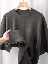 高級グレーの極上の柔らかさバンブーコットン五分袖Tシャツ【夏用・クルーネック・カジュアル】
