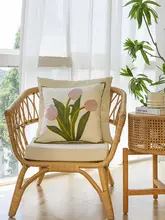 フランス風復古デザインの刺繍クッションカバー【ピュアコットン・芯なし・ソファ用】