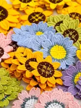 コンピューターニット刺繍のひまわりモチーフ【布貼り・DIY装飾用】
