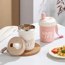 持ち運び便利なミルク泡立てカップ【蓋付き・太ストロー・朝食用】