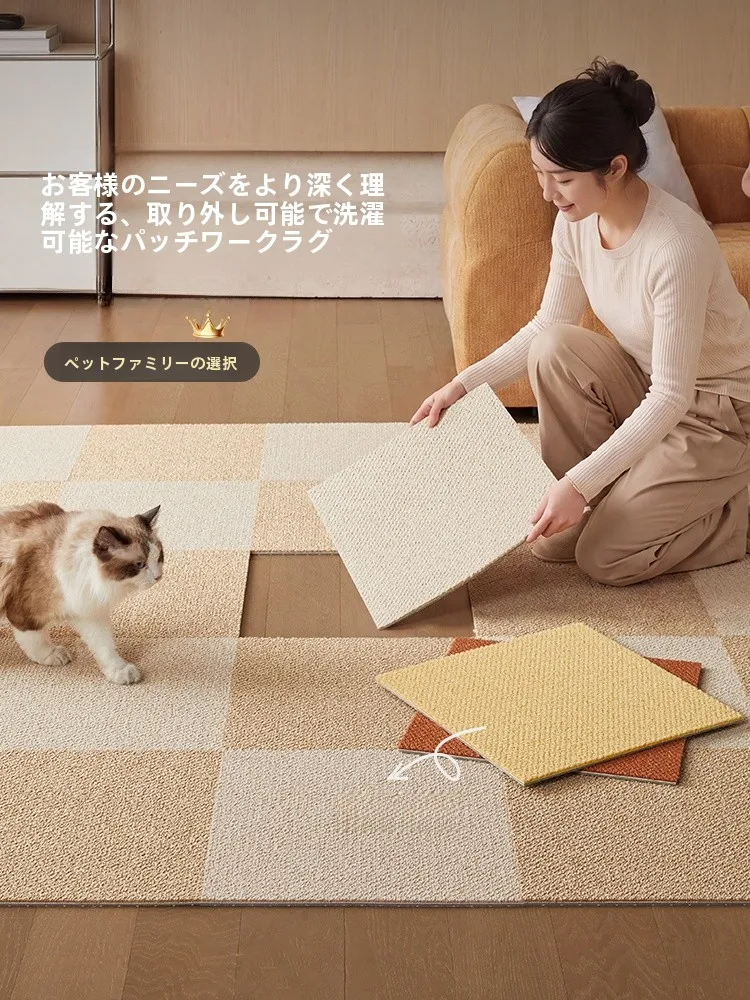 ペット用防滑ジョイントカーペット：耐摩擦・抗汚れ・消臭・洗濯可能な日式格子マット