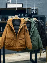 白鹅绒 フード付き工装ダウンジャケット【冬用・ゆったりフィット・防寒タイプ】