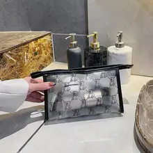 携帯用防水透明化粧ポーチ【シンプルな長方形・くまのキャラクター・大容量】